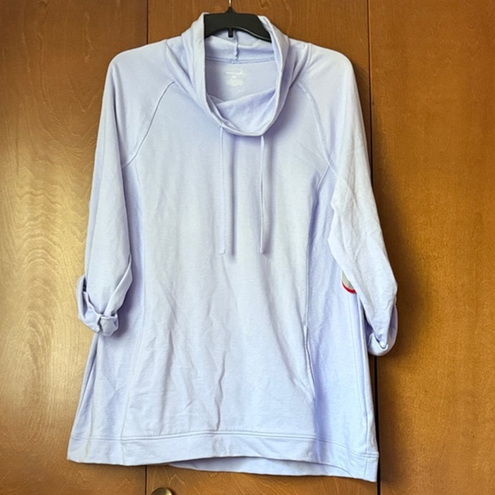 Exertek Light Purple Cowl Neck Tunic Sweatshirt NWT 2X Kangaroo Pocket Ret $54
